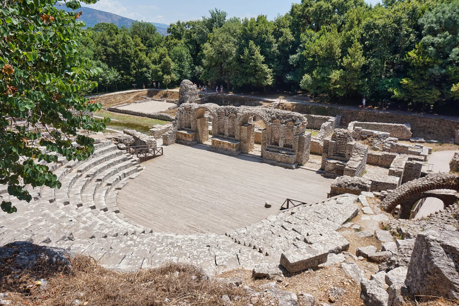 The ancient theatre at Butrint National Park, surrounded by trees